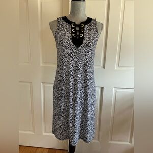 Michael Kors Black and White Floral Dress with Gold Eyelets